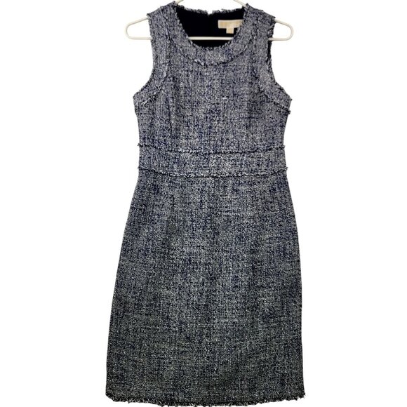 Michael Michael Kors Tweed Sleeveless Sheath Dress Blue White Zipper Size 4 - Picture 1 of 8
